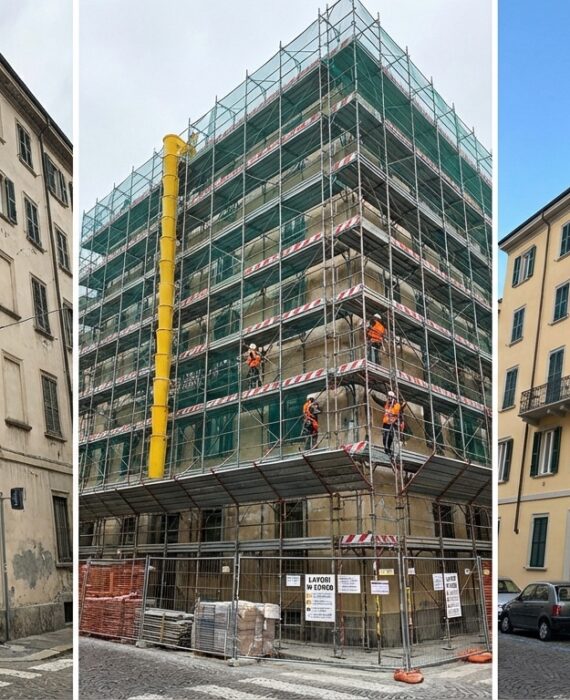 Lavori di Facciate Cantiere Renni Impresa edile Ediltasc rifacimento facciata esterna con isolamento termico e finiture di pregio nel Lazio