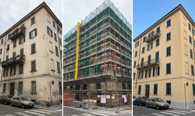 Impresa edile Ediltasc rifacimento facciata esterna con isolamento termico e finiture di pregio nel Lazio